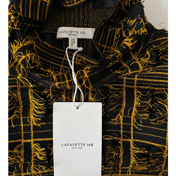 Lafayette 148 New York Plaid Jacquard Knit Fringed Sweater Dress Size L - Picture 6 of 9